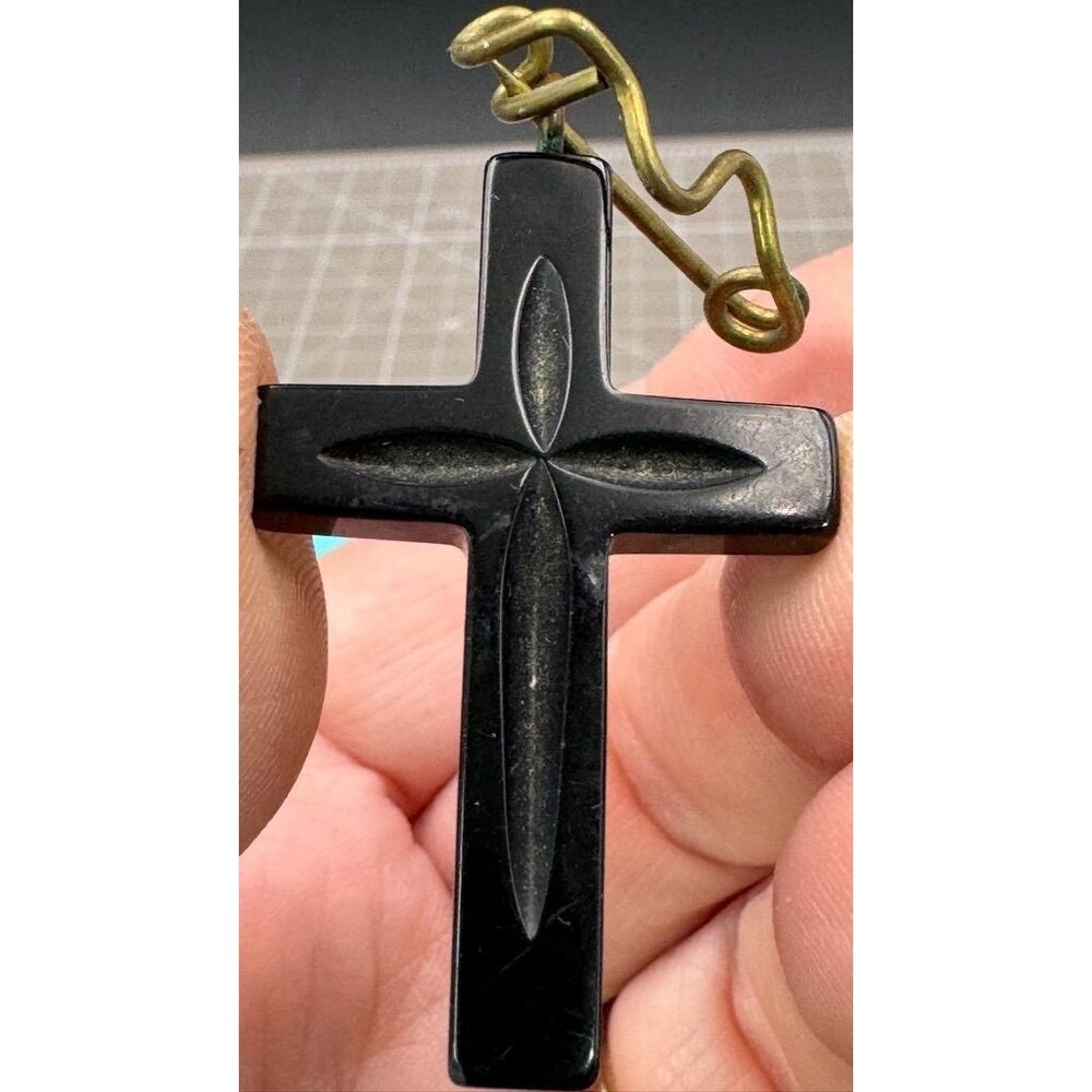 Antique Jet Crucifix Mourning Pendant
